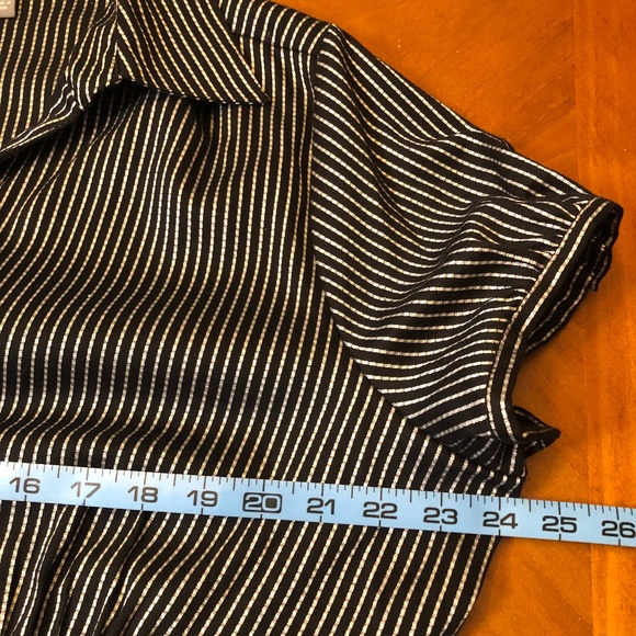 Apt.9 Pin Strip Silver & Black Shiny Button Down Blouse - Picture 6 of 9